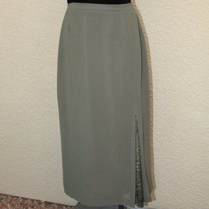 Long Olive Green Skirt w/Leopard Insert